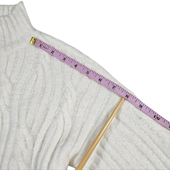 Crave Fame Mid Turtle Neck Cable Knit, Cropped Sweater, Ivory, XS - Picture 7 of 8